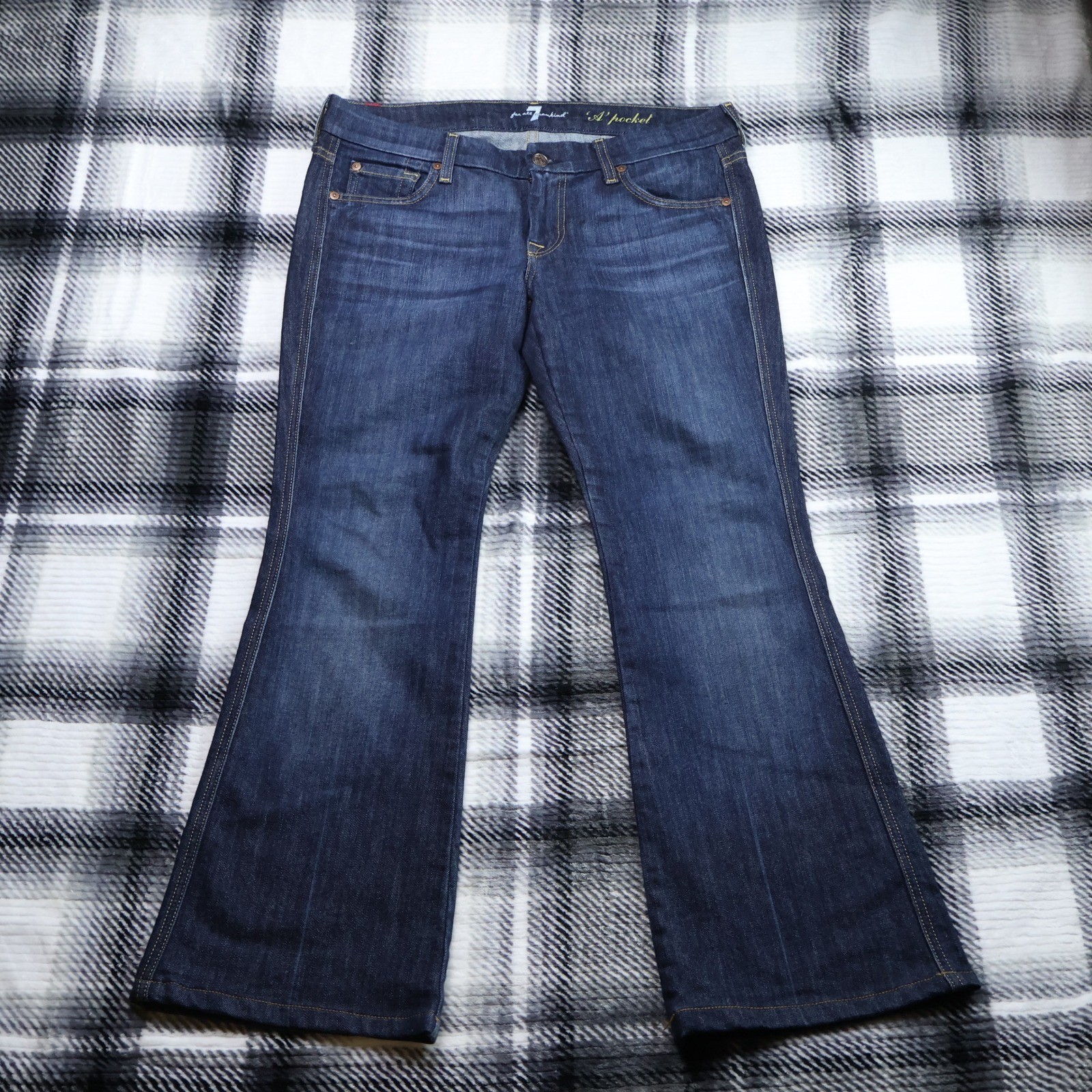 7 For All Mankind A Pocket Flare Jeans Dark Wash Blue Denim Size 29