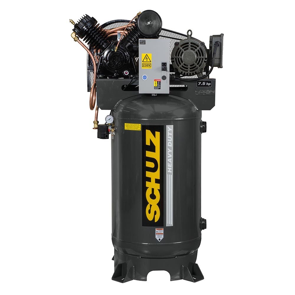 SCHULZ 7.5 HP Stationary Air Compressor, 80 Gallon Vertical, 230V, 3 PH SCHULZ 7.5 HP Stationary Air Compressor, 80 Gallon Vertical, 230V, 3 PH