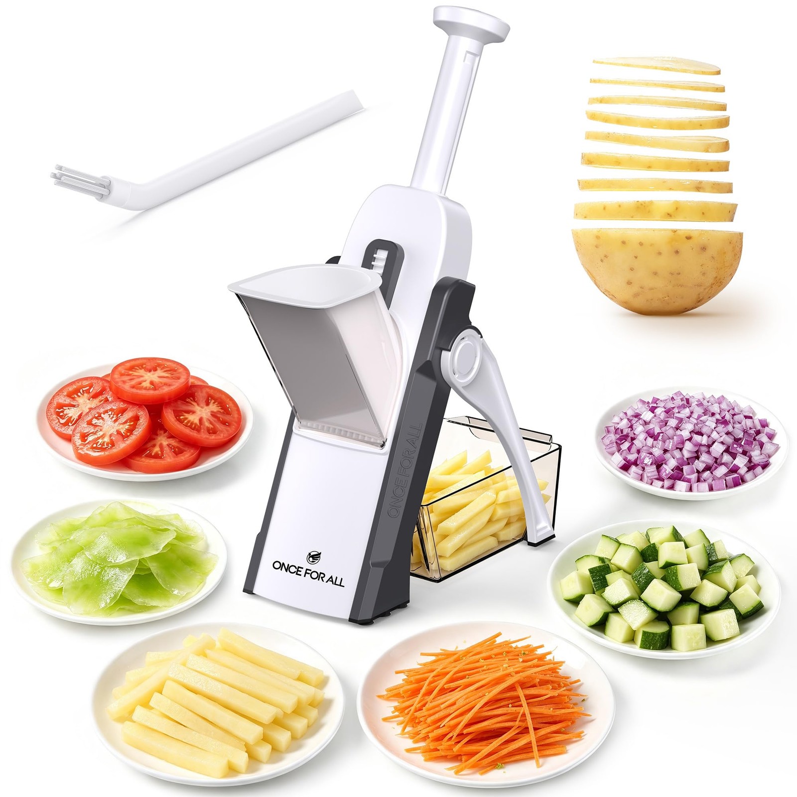 ONCE FOR ALL Safe Mandoline Slicer Kitchen, All in 1 Vegetable Slicer, Gray ONCE FOR ALL Safe Mandoline Slicer Kitchen, All in 1 Vegetable Slicer, Gray