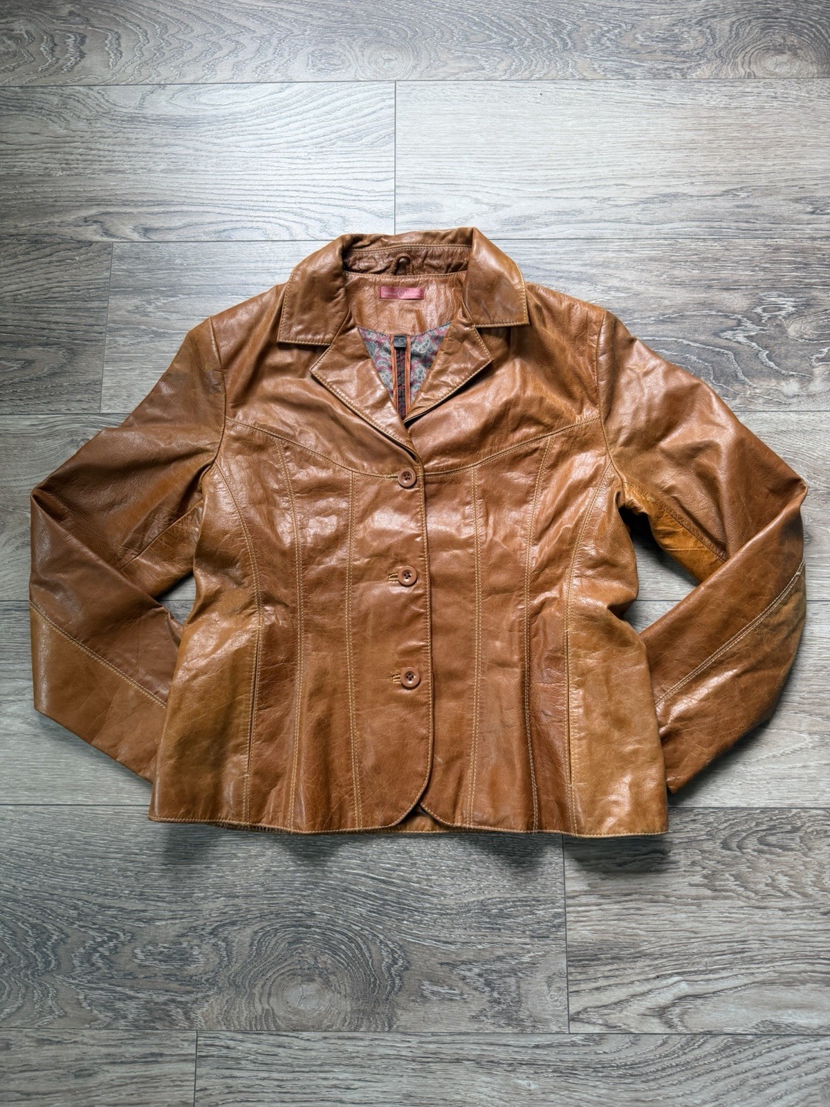 Vintage Wilsons Leather Jacket Blazer Tan Brown Paisley Lining Western Y2K Vintage Wilsons Leather Jacket Blazer Tan Brown Paisley Lining Western Y2K