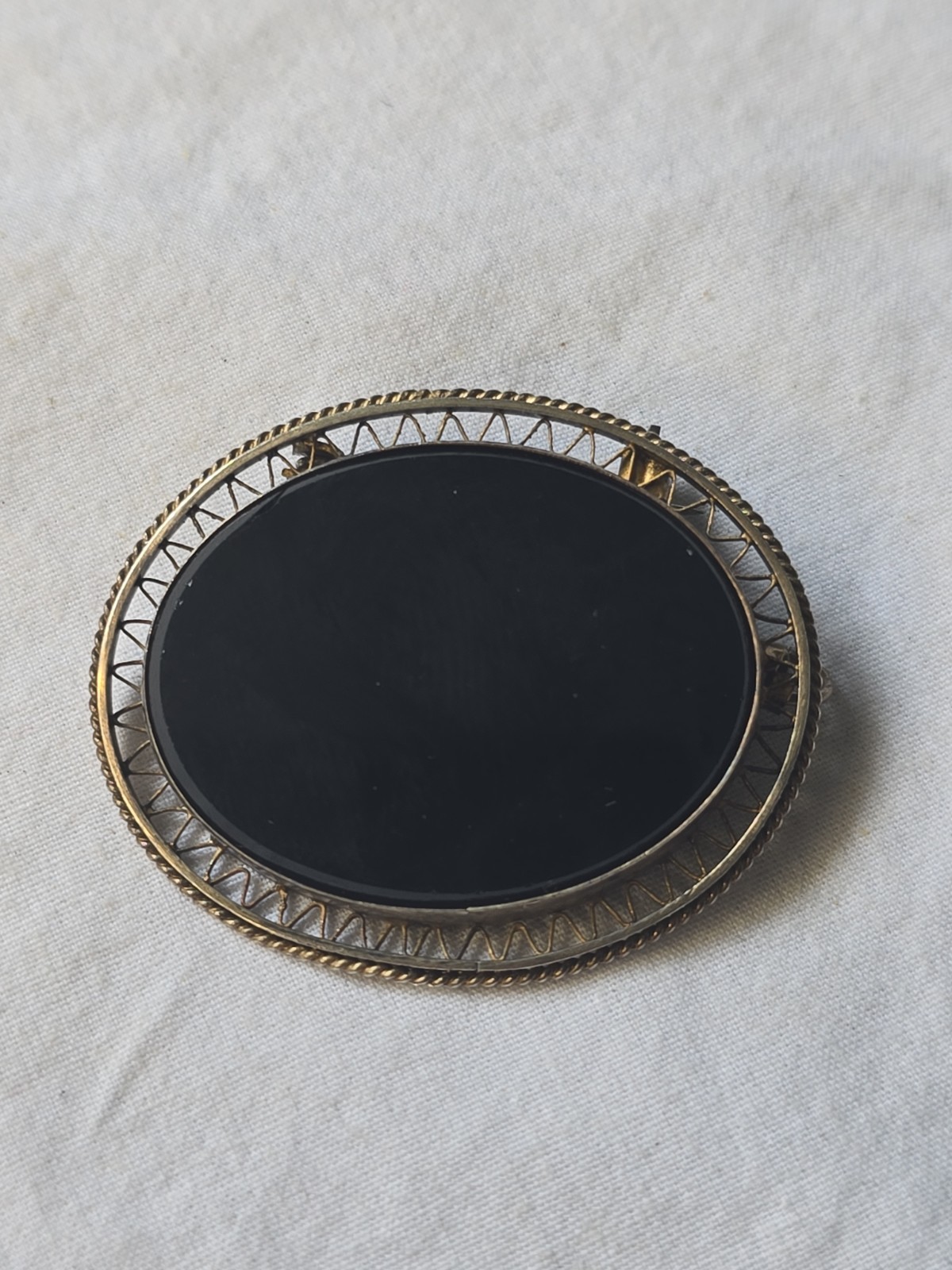 Victorian Large Sterling Silver Mourning Jewelry Brooch Pendant Onyx 11 Grams