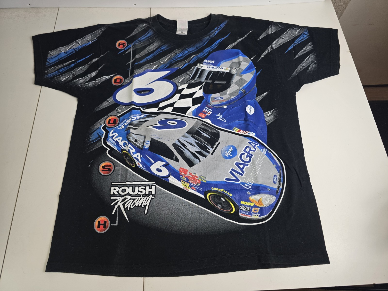 Vintage 1996 Mark Martin T-Shirt Mens XL Black Valvoline NASCAR Racing AOP 90s