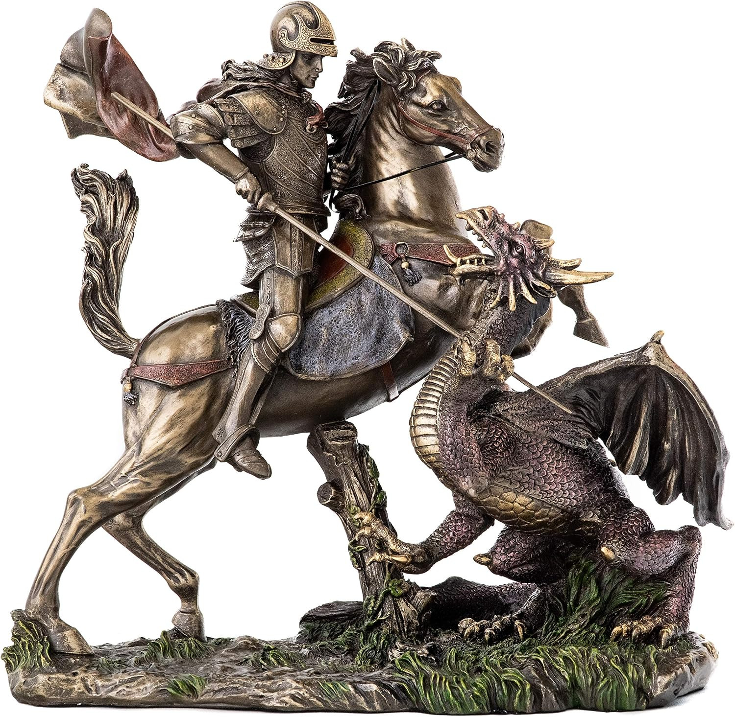 St. George Slaying the Dragon Statue - St. George, Legendary Medieval Knight Scu