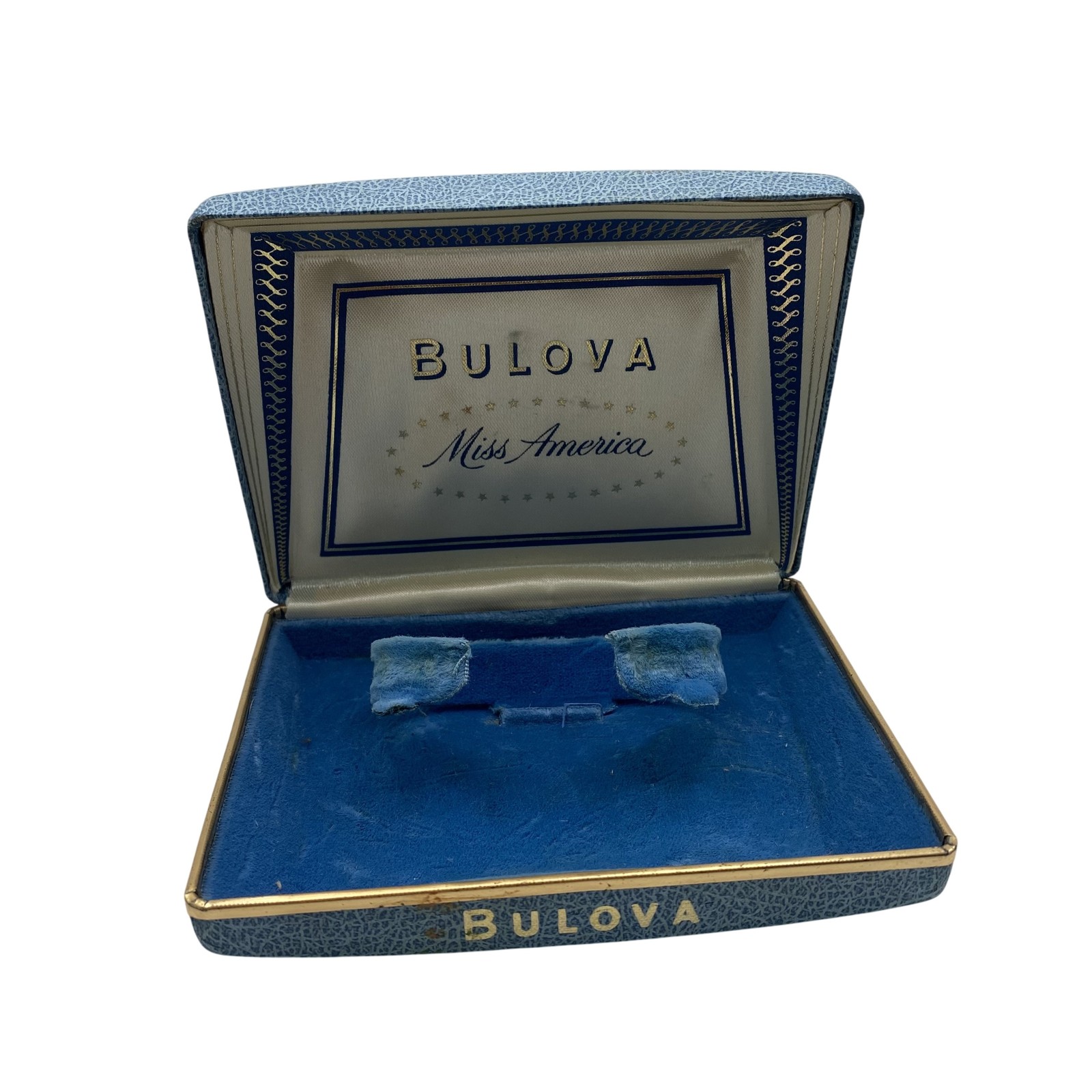 Vintage Bulova Miss America Blue Watch Presentation Box Display Case Original
