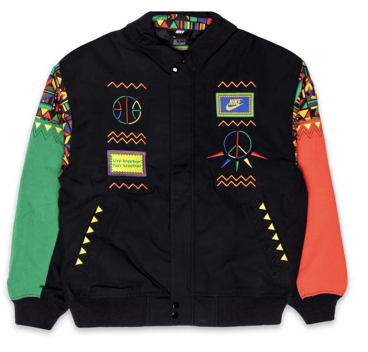 Nike Men\'s Varsity Jacket Loose Fit L Snap Pockets Embroidered Logo Nike Men\'s Varsity Jacket Loose Fit L Snap Pockets Embroidered Logo