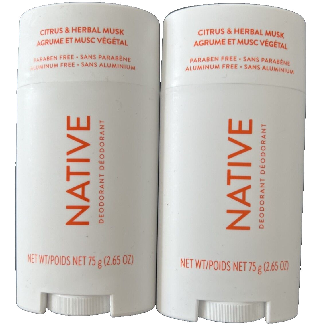 2 PACK Native Deodorant Citrus & Herbal Musk Aluminum Free 2.65 oz each