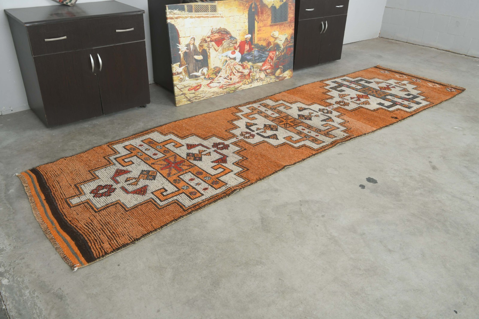 3x12 Turkish Antique Runner Rug Hand-Knotted Neutral Vintage Oushak Wool Rug,436