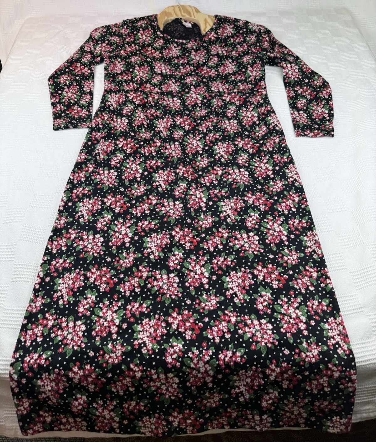 VTG Hanna Anderson Pink Floral Midi Dress Women L Long Sleeve USA Pockets Modest VTG Hanna Anderson Pink Floral Midi Dress Women L Long Sleeve USA Pockets Modest