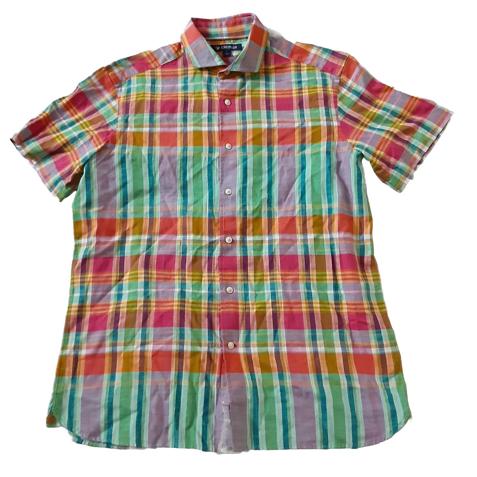 Cremieux Madras Multi Plaid Shirt Short Sleeve Men\'s Large Made In India New Cremieux Madras Multi Plaid Shirt Short Sleeve Men\'s Large Made In India New