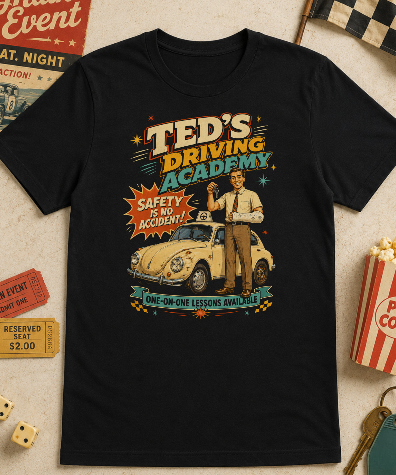 Ted's Driving Academy Tee Ted Bundy True Crime Dark Humor Black T Shirt XS-5XL