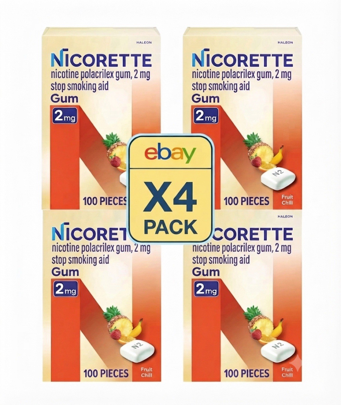 Nicorette Fruit Chill 2mg Gum - 100 Count Per Box - 4 Pack Nicorette Fruit Chill 2mg Gum - 100 Count Per Box - 4 Pack