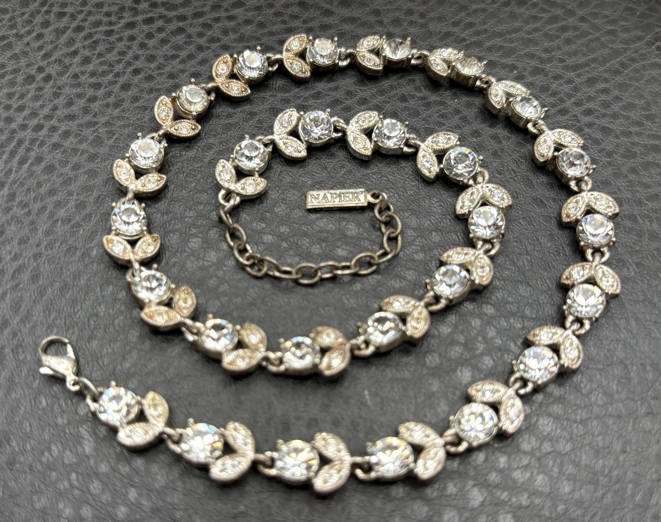 Vintage Signed Napier Crystal Rhinestone Silver Tone Choker Necklace 16-18” Long Vintage Signed Napier Crystal Rhinestone Silver Tone Choker Necklace 16-18” Long