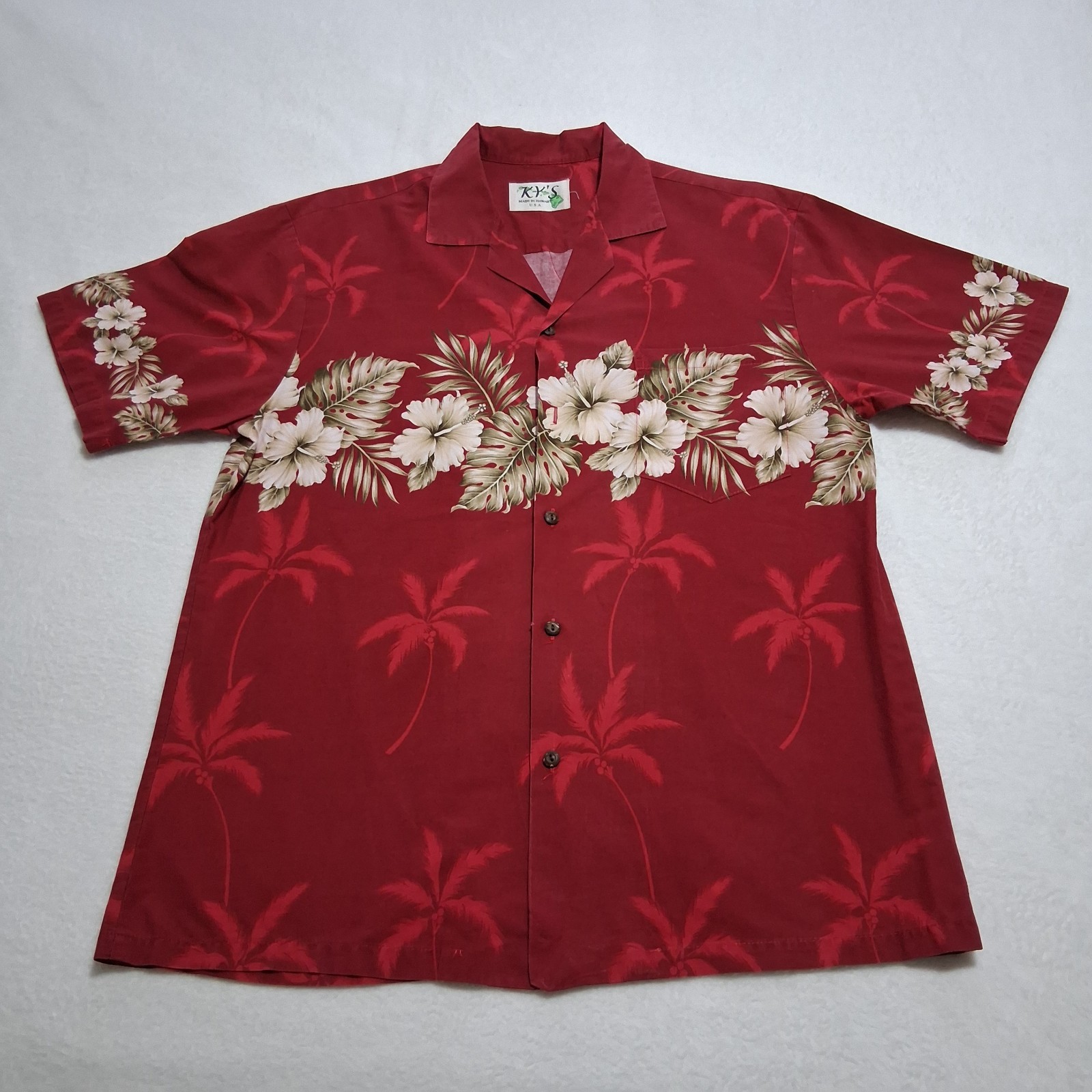 Vintage KY\'s Men\'s Hawaiian Shirt Size Large Button-Up Floral Made in Hawaii USA Vintage KY\'s Men\'s Hawaiian Shirt Size Large Button-Up Floral Made in Hawaii USA