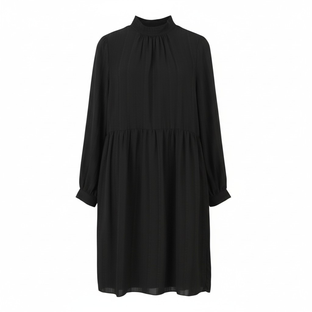 FRANSA Mastri 1 Women Dress S Black Loose Mock Neck Long Sleeve Knee-Length