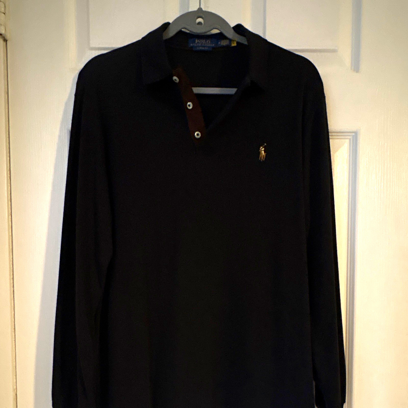 Polo Ralph Lauren Classic Fit Men\'s Long Sleeve Black Cotton Polo Shirt M Polo Ralph Lauren Classic Fit Men\'s Long Sleeve Black Cotton Polo Shirt M