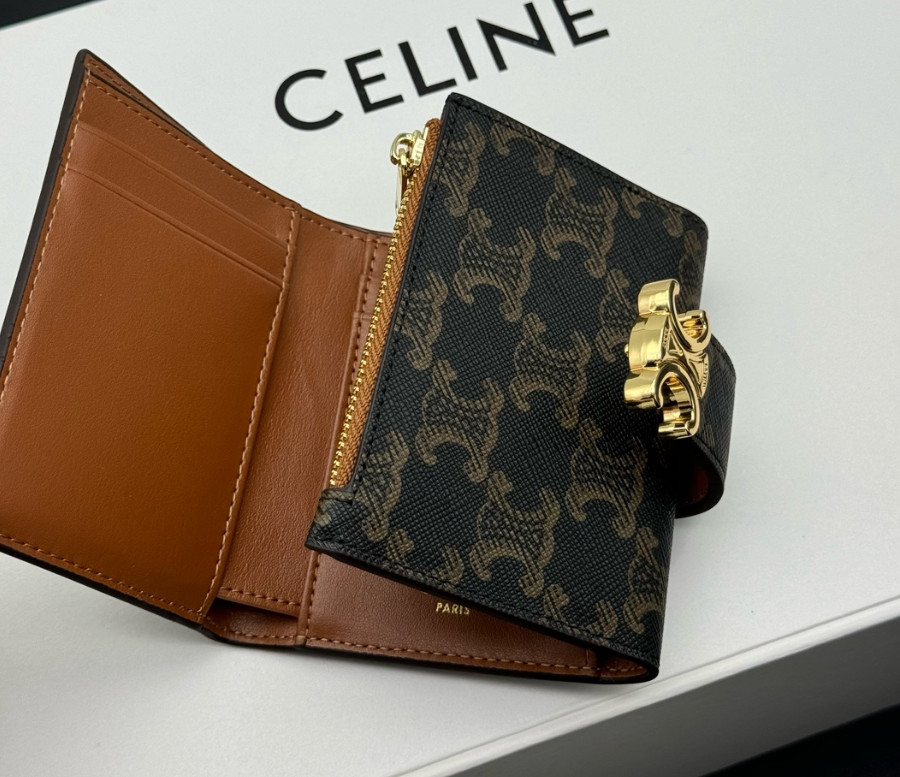 Celine Triomphe Victoire Small Wallet Black Canvas Leather Gold Real Photos Celine Triomphe Victoire Small Wallet Black Canvas Leather Gold Real Photos