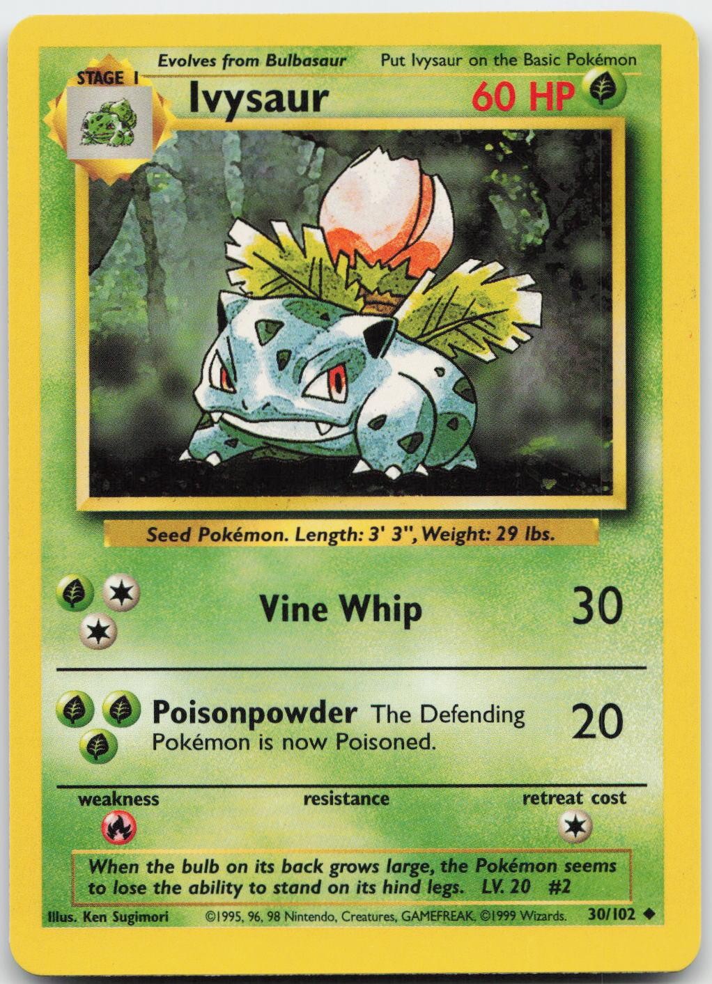 Ivysaur 30/102 Uncommon Base Set Unlimited Pokemon Lightly Played Ivysaur 30/102 Uncommon Base Set Unlimited Pokemon Lightly Played