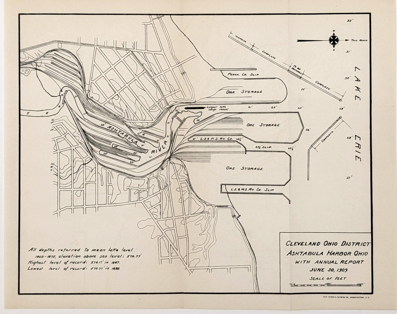 1909 ASHTABULA Harbor - OHIO Map Lake Erie Railroads - Army Corps Engineers 1909 ASHTABULA Harbor - OHIO Map Lake Erie Railroads - Army Corps Engineers