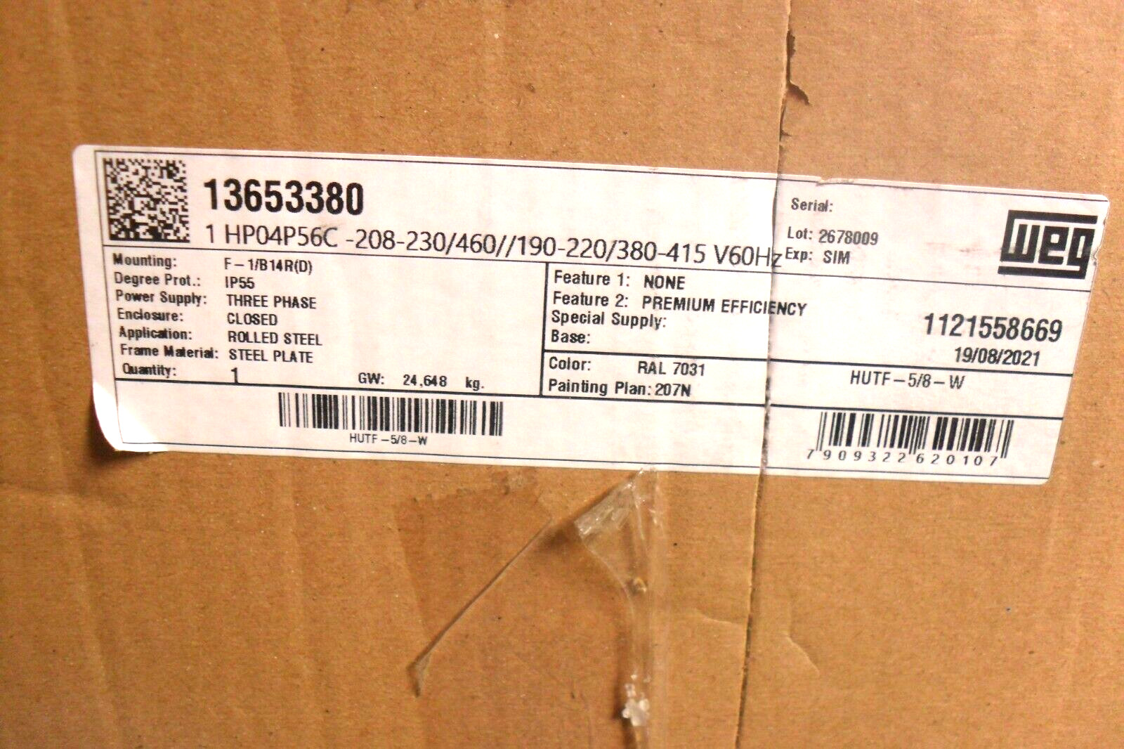 Boston Gear Electric Motor 1365338 - 3ph,1 hp, 208-230/460 NIB