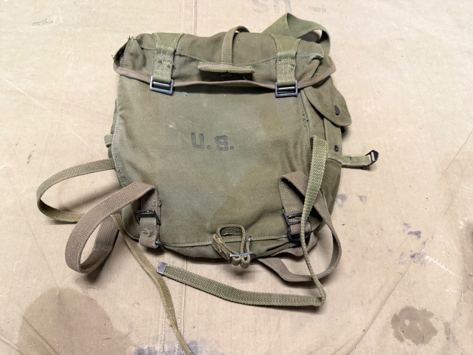ORIGINAL POST WWII US ARMY M1945 UPPER COMBAT FIELD PACK & SUSPENDERS-OD#7, 1950 ORIGINAL POST WWII US ARMY M1945 UPPER COMBAT FIELD PACK & SUSPENDERS-OD#7, 1950