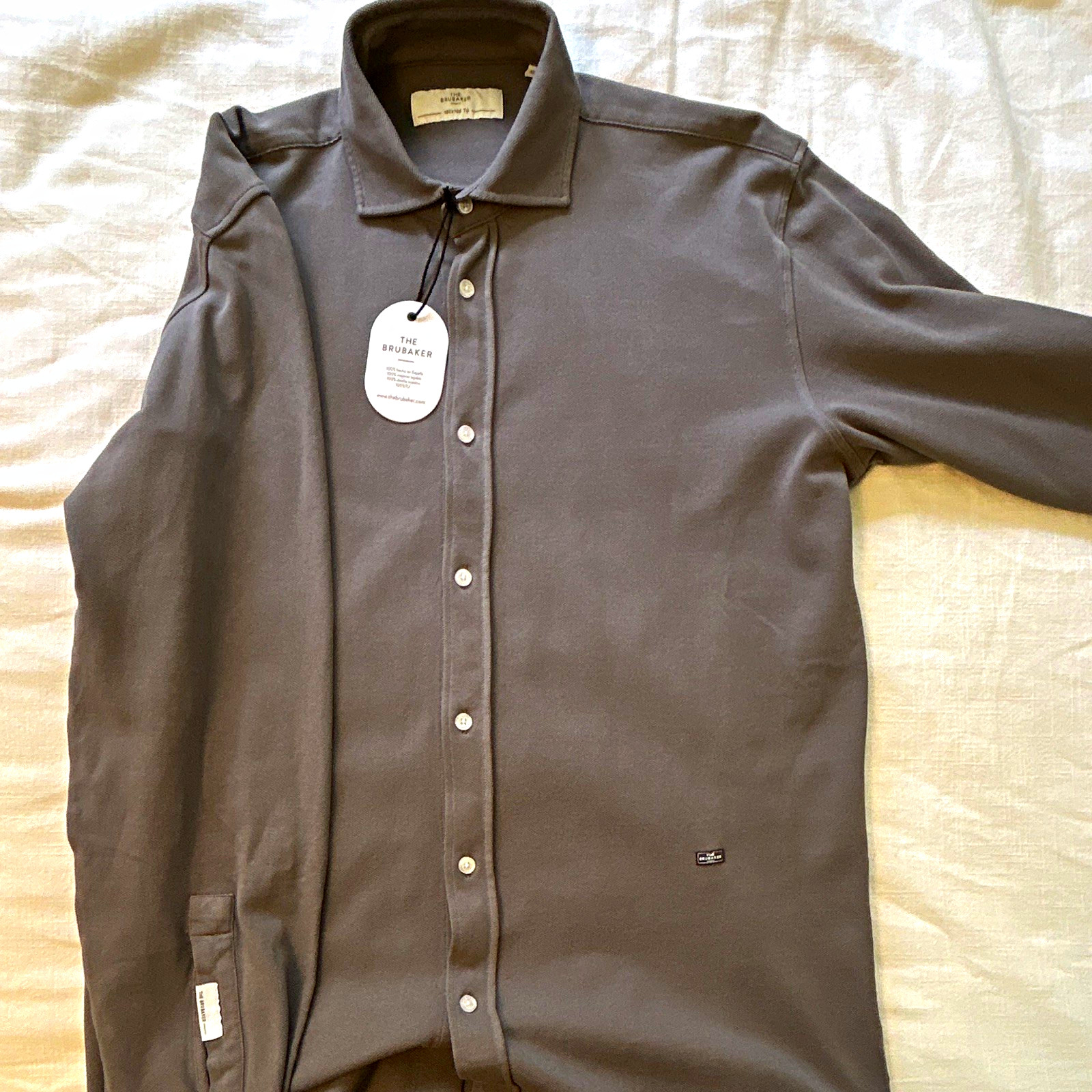 The Brubaker Regular Cotton Knit Button-Front Point Collar Shirt Gray XL The Brubaker Regular Cotton Knit Button-Front Point Collar Shirt Gray XL