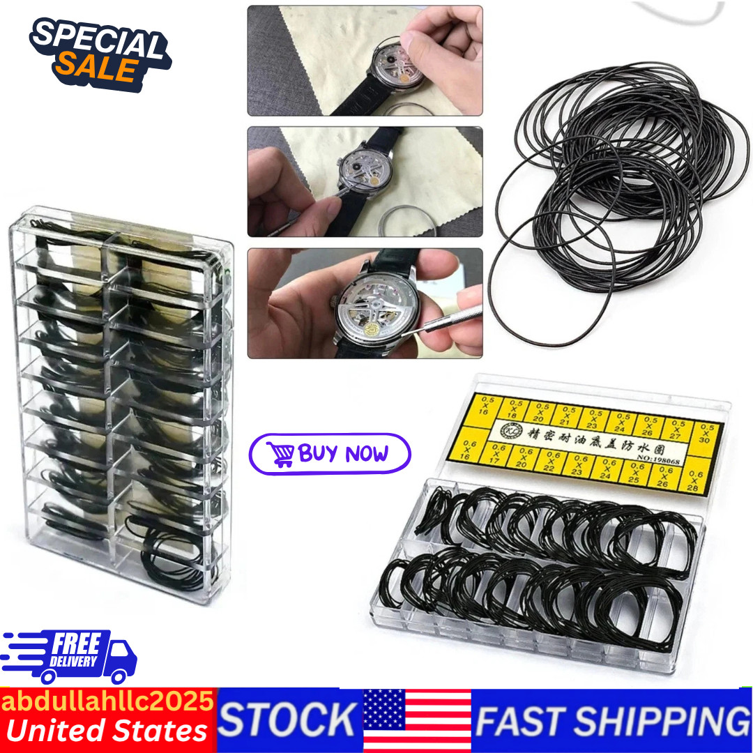 200pcs 0.5&0.6mm Waterproof Watch O-Ring Rubber Gasket Assortment For Watchmaker