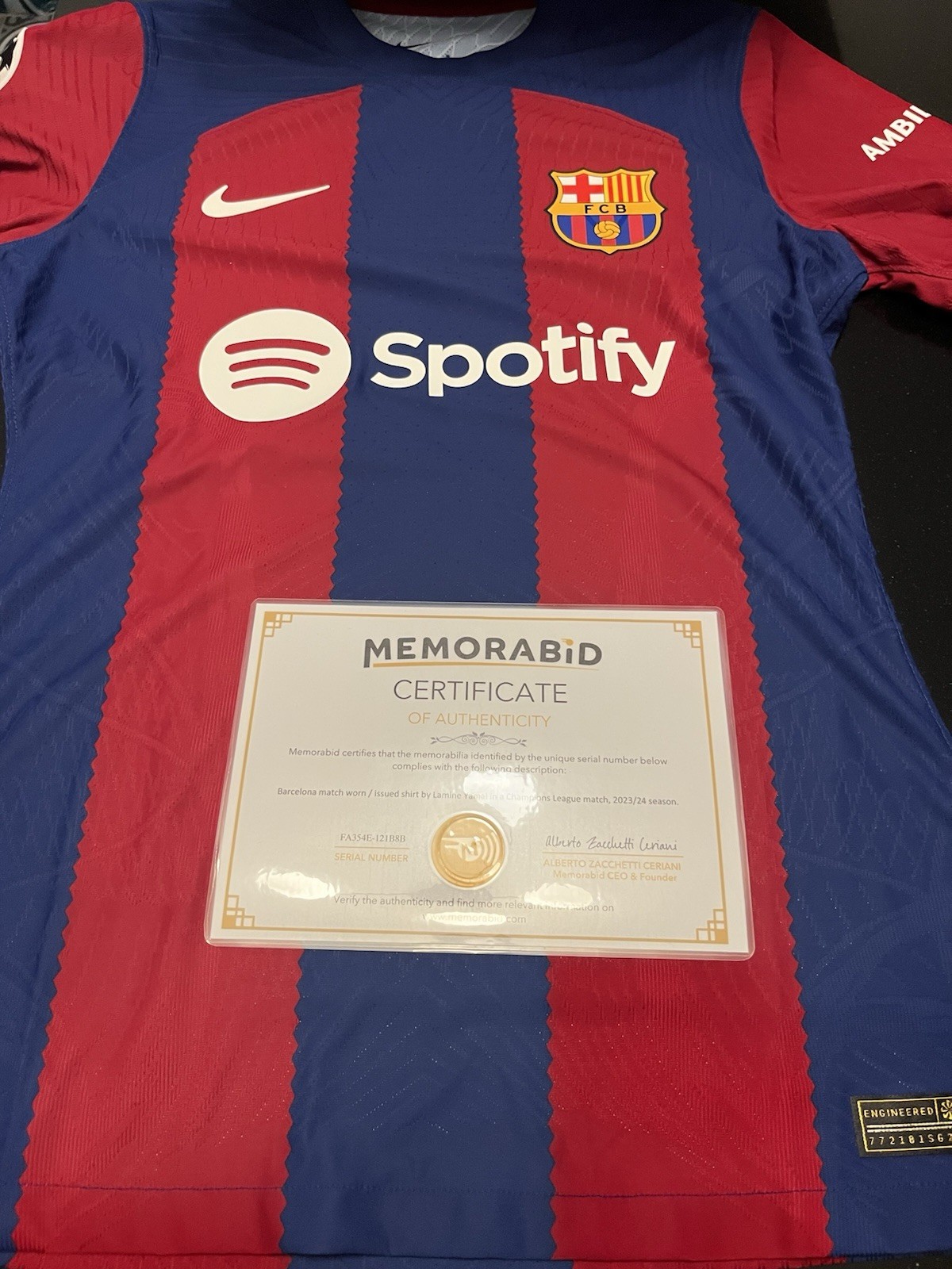 Lamine Yamal Shirt Jersey 23/24 Rookie Season UCL Match Issue Barcelona COA