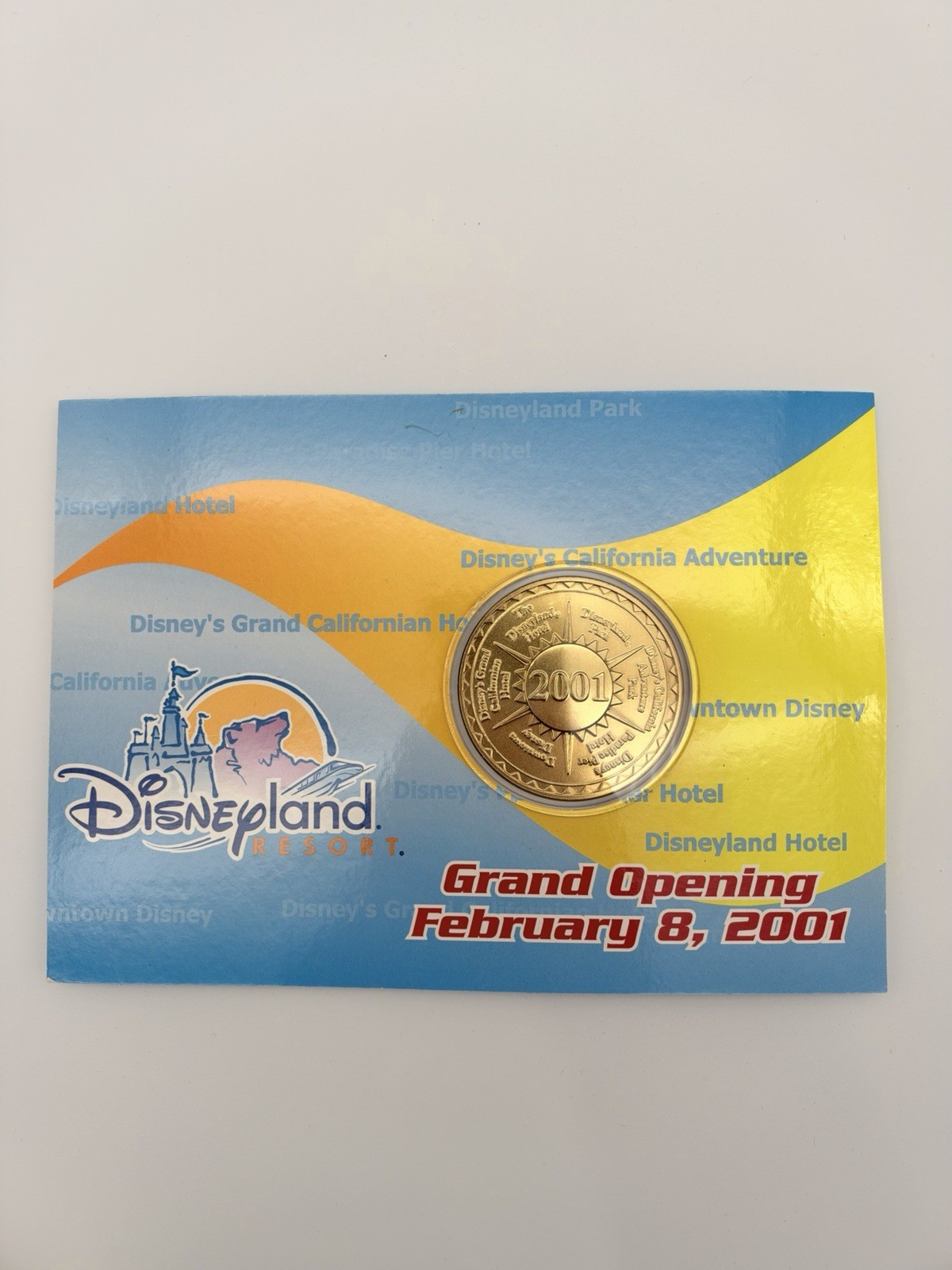New 2001 Disneyland Resort Grand Opening Cast Member Medallion Coin Envelope New 2001 Disneyland Resort Grand Opening Cast Member Medallion Coin Envelope