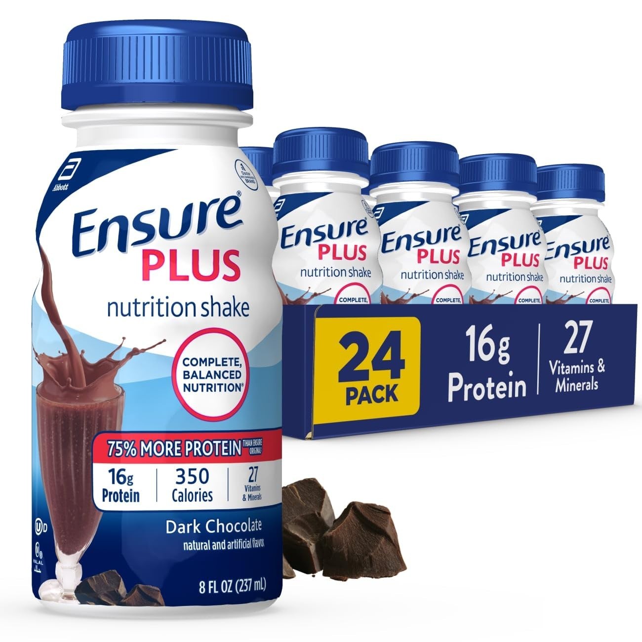 Ensure Plus Nutrition Shake Dark Chocolate 16g Protein 8oz 24 Pack FREESHIP