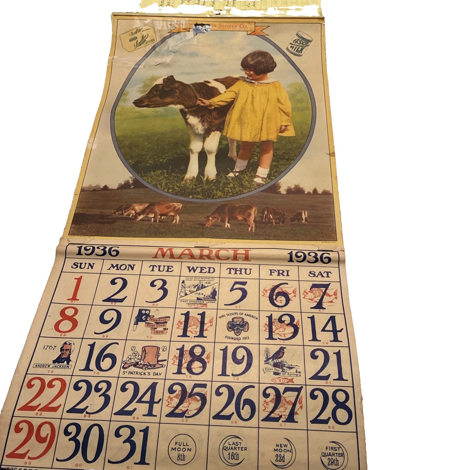 1936 Wall Calendar Advertising American Stores Co. 1936 Wall Calendar Advertising American Stores Co.