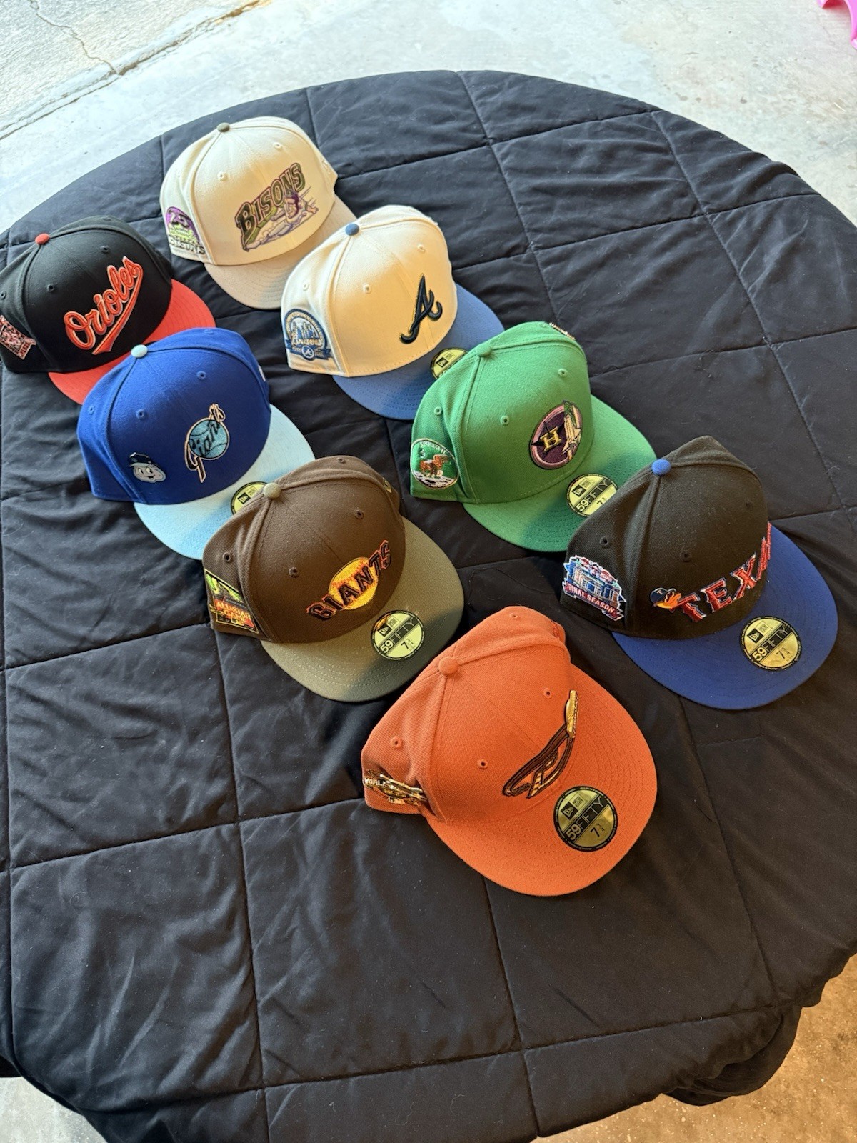 8 New Era 59FIFTY fitted caps lot Size 7 3/4 with side patch 8 New Era 59FIFTY fitted caps lot Size 7 3/4 with side patch