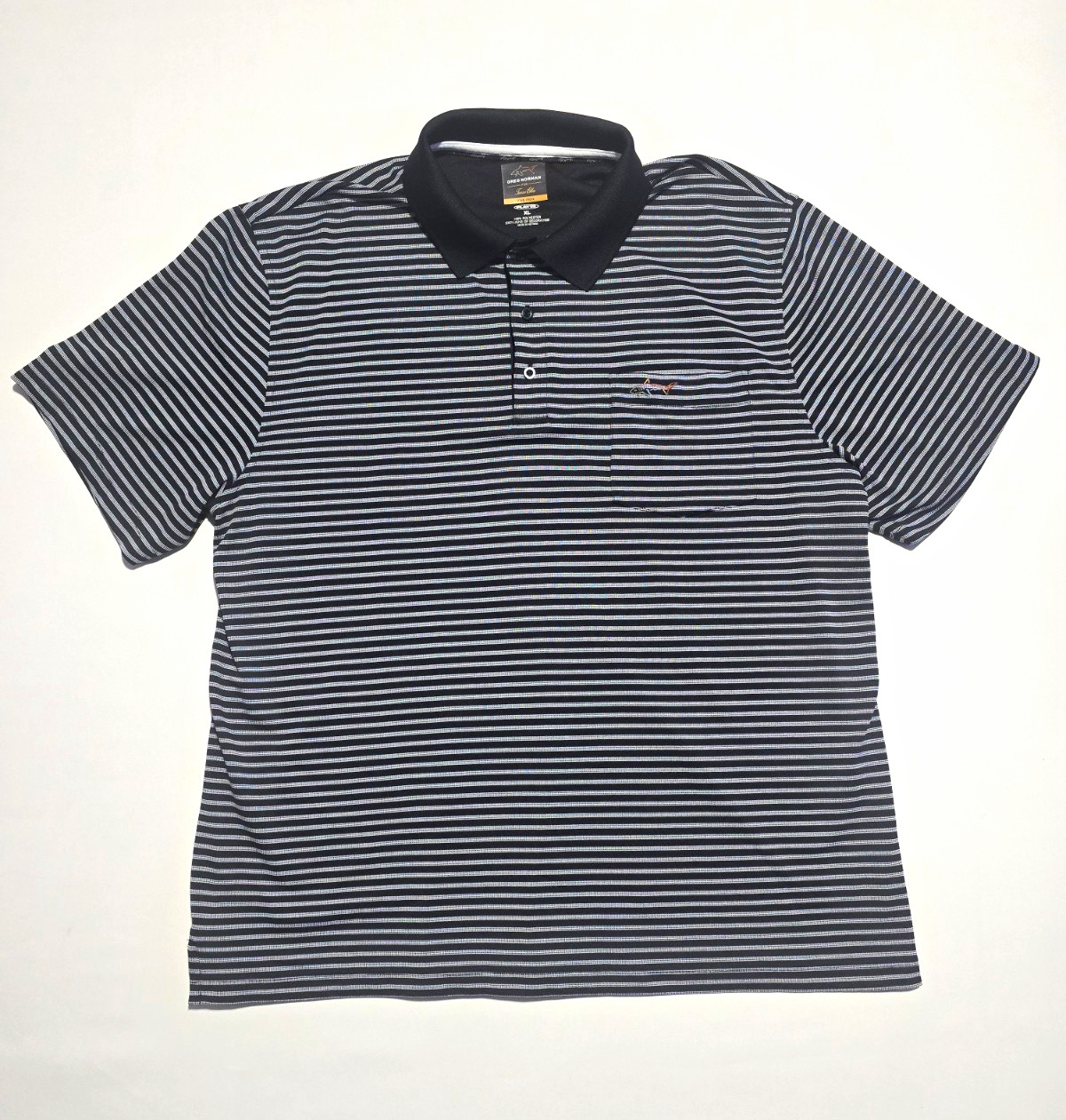 Greg Norman Tasso Elba Mens XL Black Striped Play Dry Performance Golf Polo Greg Norman Tasso Elba Mens XL Black Striped Play Dry Performance Golf Polo