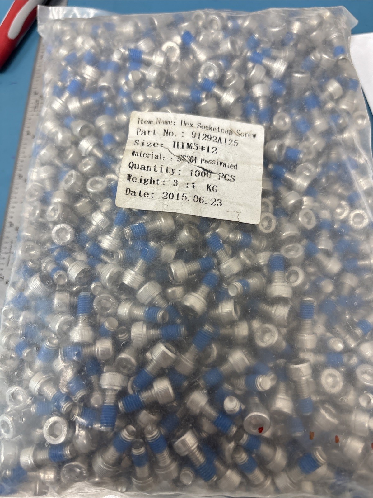 Socket Head Screw, M5 x 0.8 mm Thread Size, 12 mm Long, Full thread SS304 1000pc