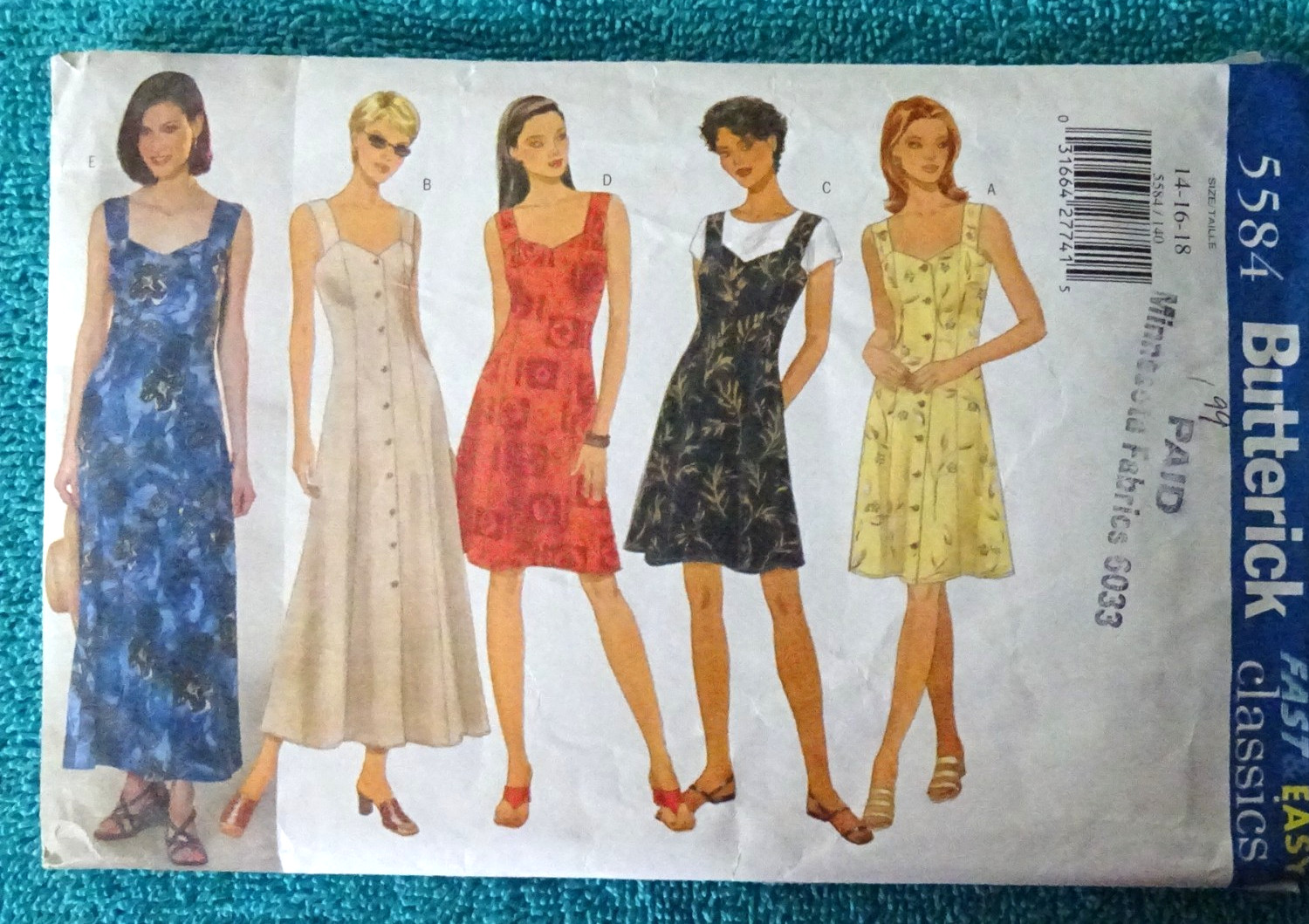Butterick 5584 Vintage Dress Pattern Size 14-16-18 Classics - Fast & Easy Butterick 5584 Vintage Dress Pattern Size 14-16-18 Classics - Fast & Easy