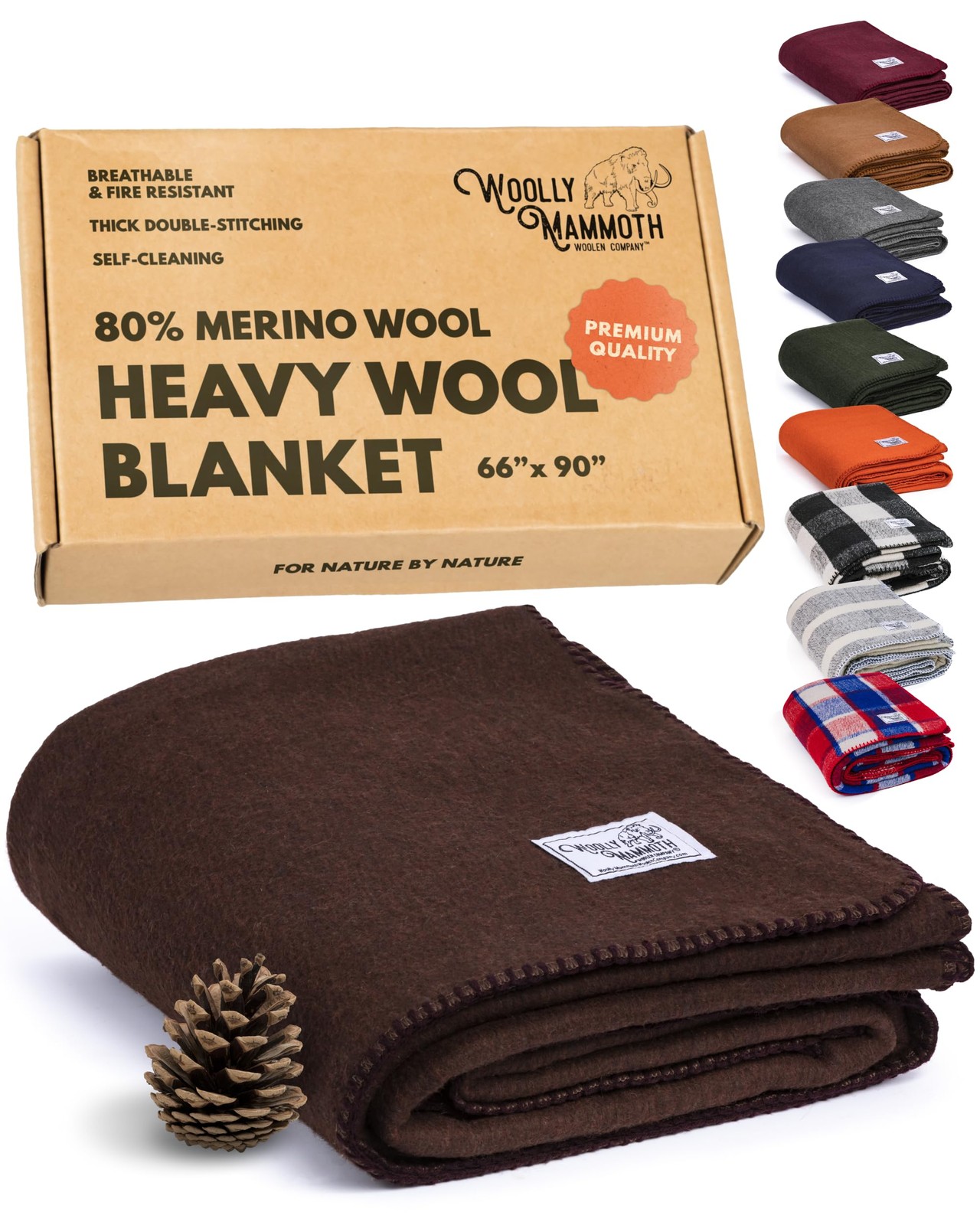 Woolly Mammoth Merino Wool Blanket-Large 66 x 90, 4LBS Camp Blanket | Throw for
