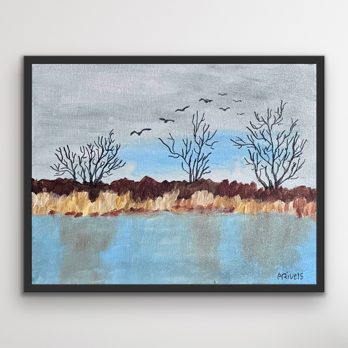 ARivers Impressionist Modern Art River Landscape Painting 14x11 Canvas Original