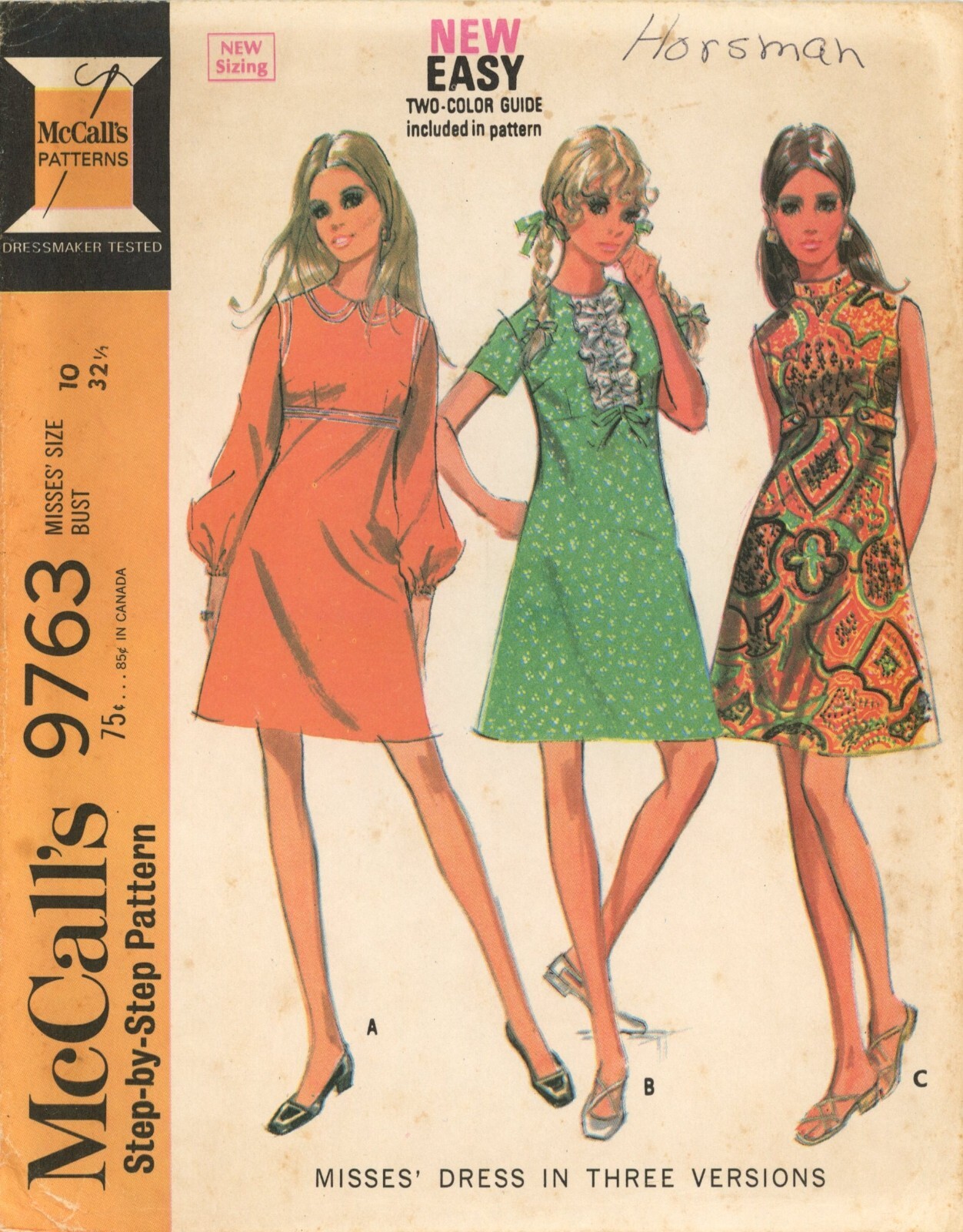 McCall\'s 9763 High-Waist Dress w Ruffle, Peter Pan or Stand Collar Sz 10 UNCUT