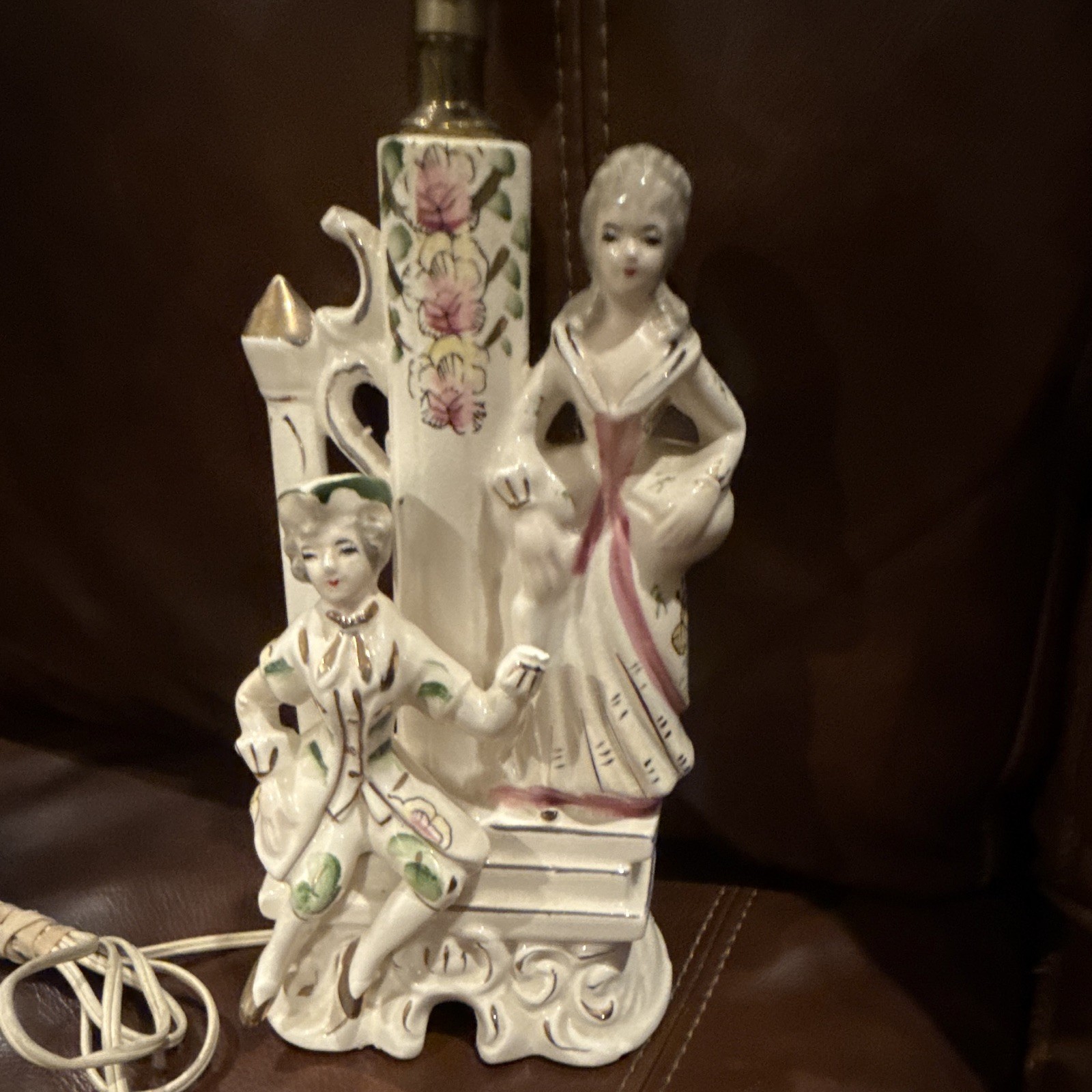 vintage 1950s porcelain figural boudoir lamp depicting Victorian Courting Couple vintage 1950s porcelain figural boudoir lamp depicting Victorian Courting Couple