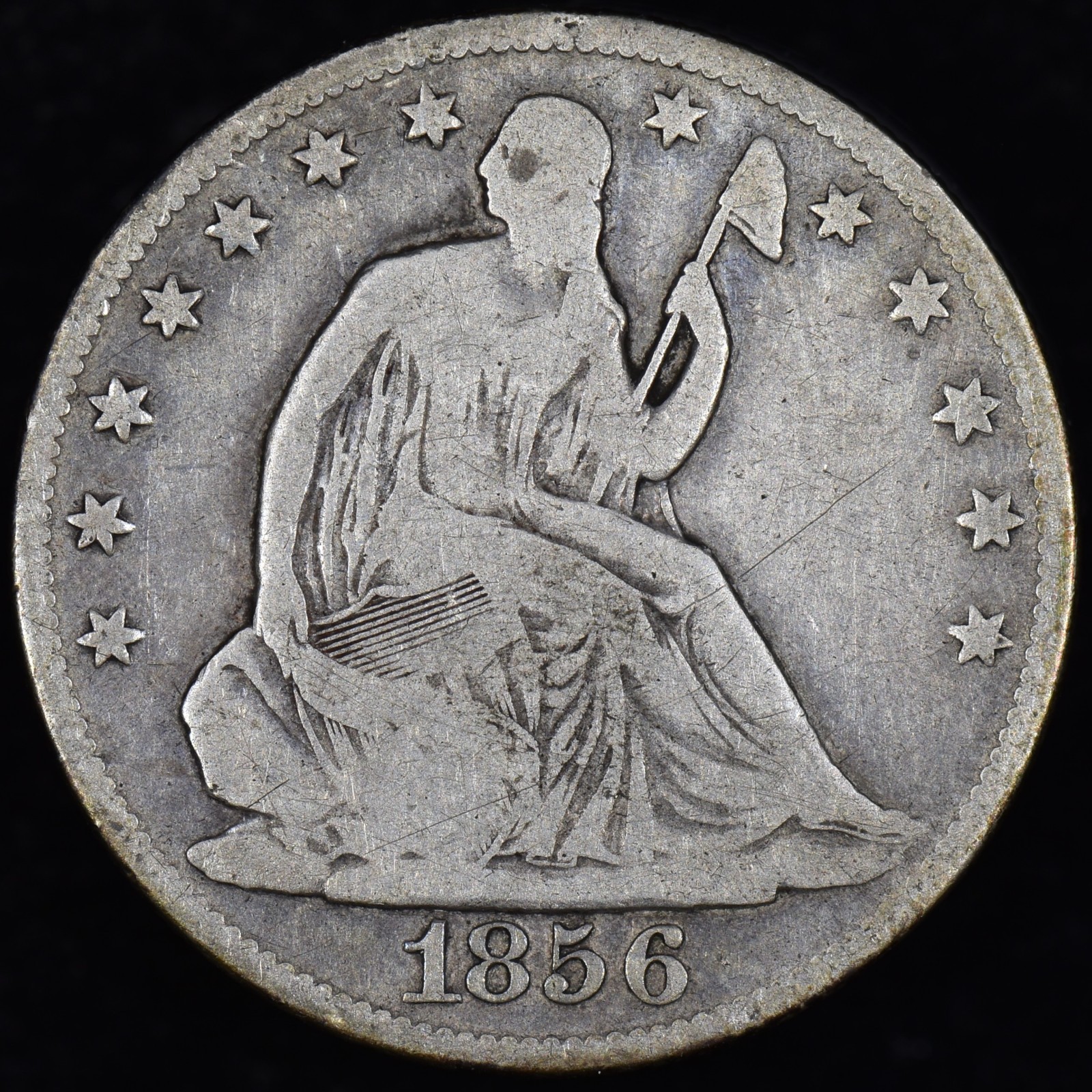 1856-O SEATED LIBERTY HALF DOLLAR ✪ VG DETAILS ✪ 50C SILVER COIN I16 ◢TRUSTED◣