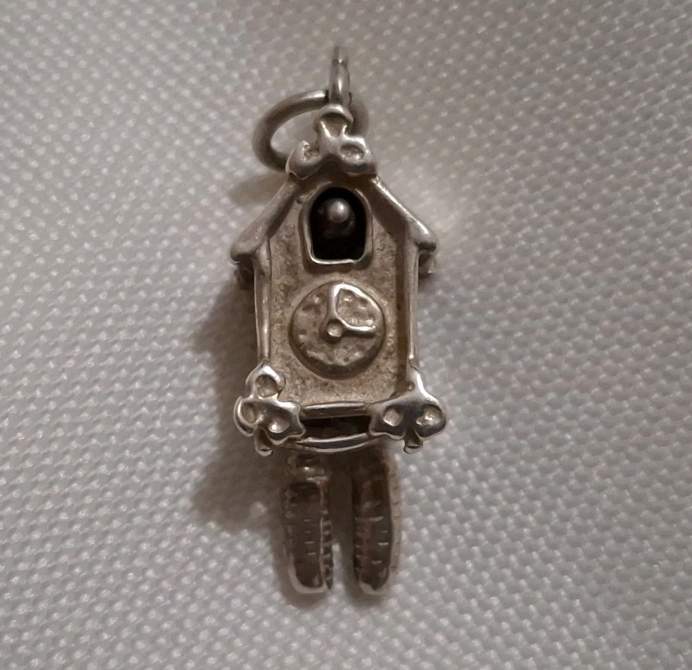 Vintage Sterling Silver Cuckoo Clock Bracelet Charm Articulated Bird