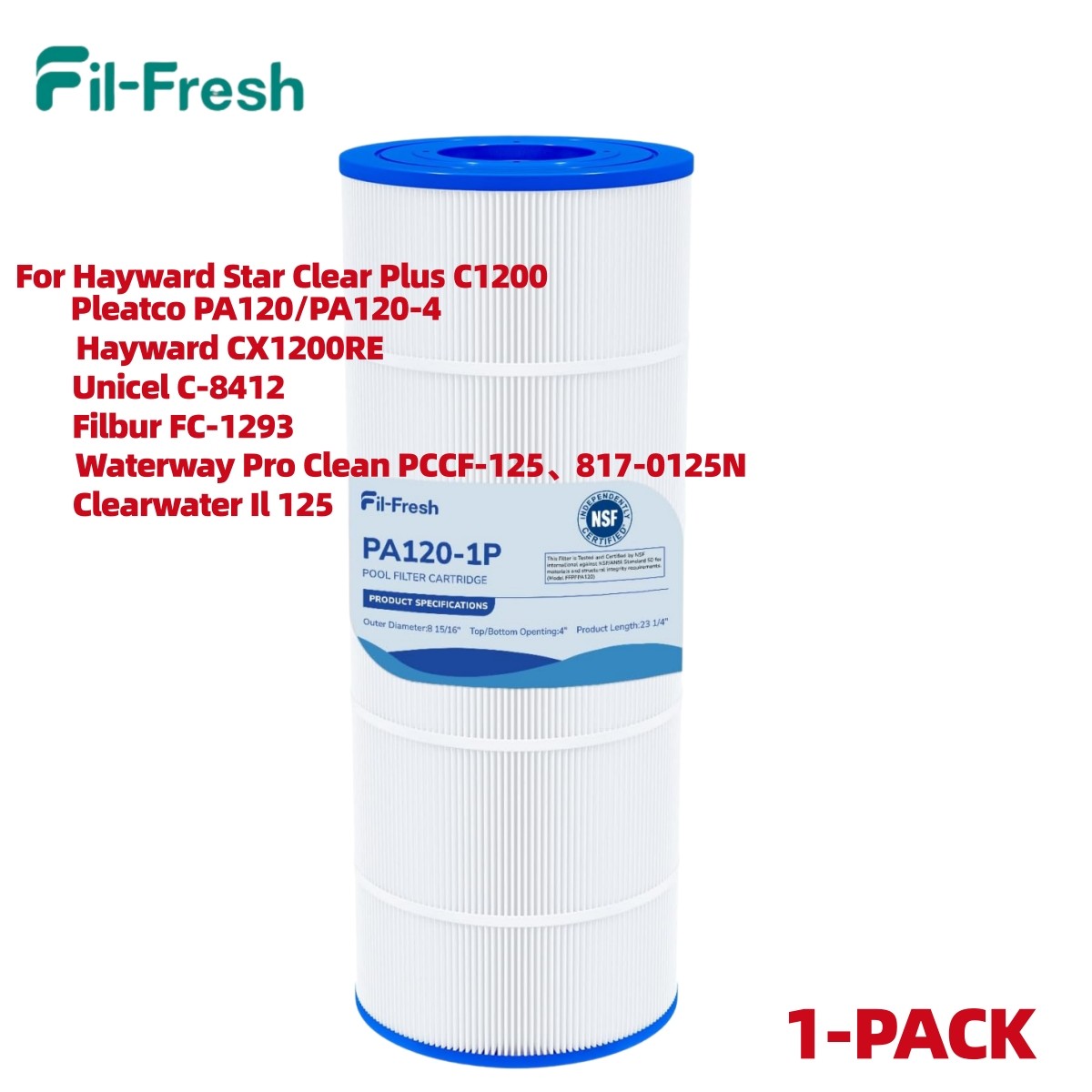 Fil-fresh C1200 Pool Filter Cartridge 120sq.ft for Hayward CX1200RE PA120 1/2Pcs