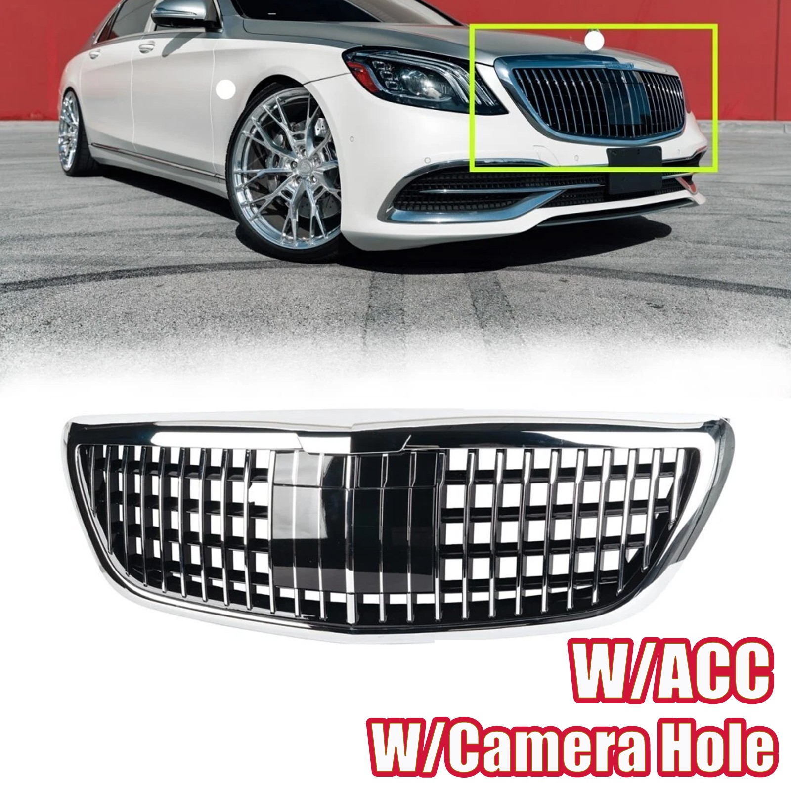 Chrome MayBach Style Front Grille W/ACC For 2014-2020 Mercedes Benz S-Class W222 Chrome MayBach Style Front Grille W/ACC For 2014-2020 Mercedes Benz S-Class W222