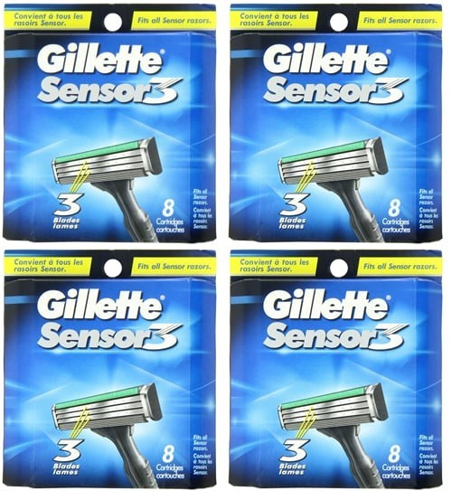 32 GILLETTE SENSOR 3 RAZOR BLADES REFILL CARTRIDGES - 4 PACKS TOTAL BRAND NEW