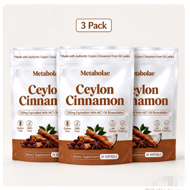 3Pack Metabolae Ceylon Cinnamon 7200mg Equivalent with MCT Oil 30 softgels