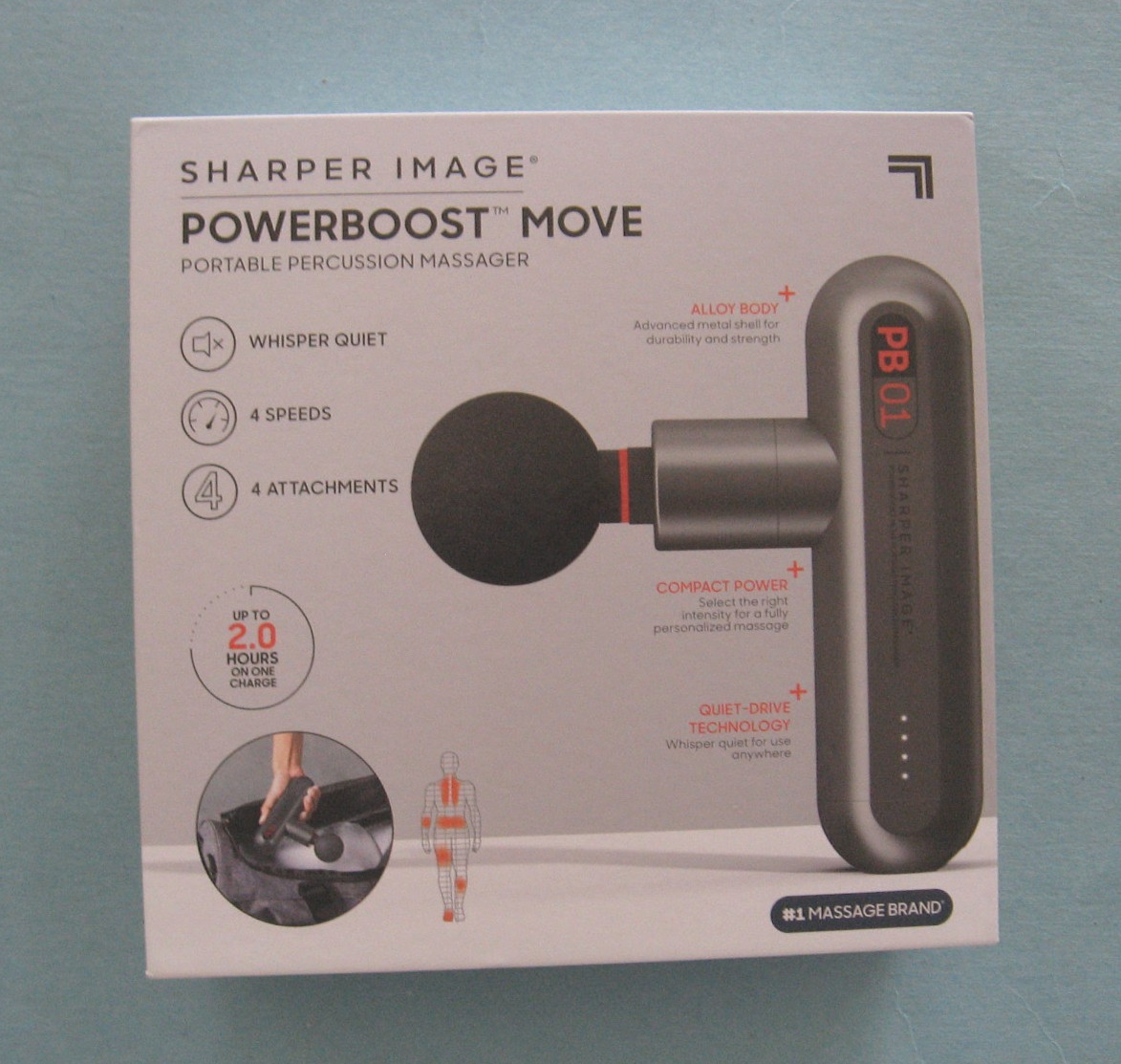 Sharper Image Powerboost Move massager, gun with 4 attachments, 4 speeds NEW Sharper Image Powerboost Move massager, gun with 4 attachments, 4 speeds NEW