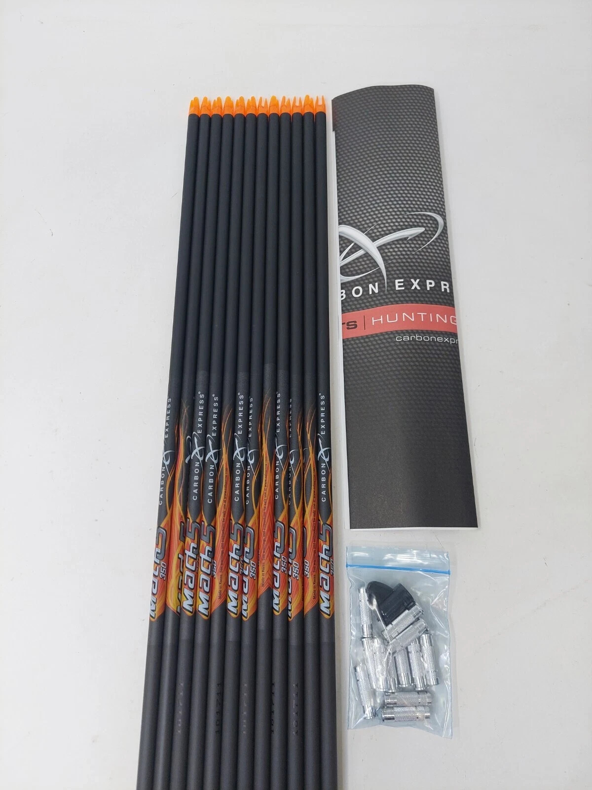 12pk Carbon Express Mach 5 350 Uncut Arrow Shafts w/ Inserts & Nocks: 50631. (s)