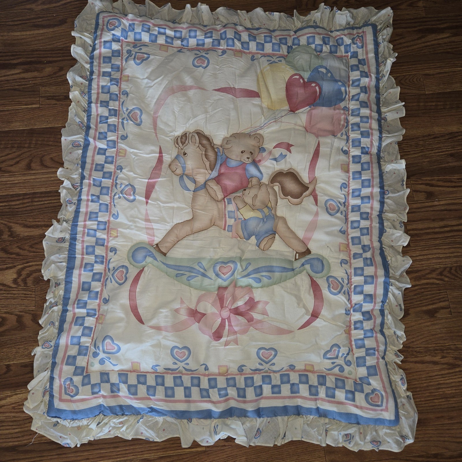 Vintage 1991 Red Calliope Teddy Bear Rocking Horse Baby Blanket Quilt Crib Set