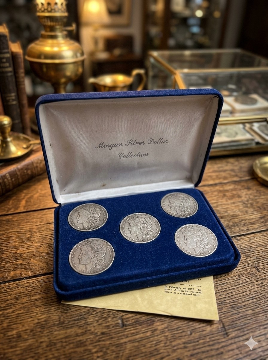 1884 S Morgan Silver Dollar Key Date Set 5 Coins - Choice F/VF Estate Box COA