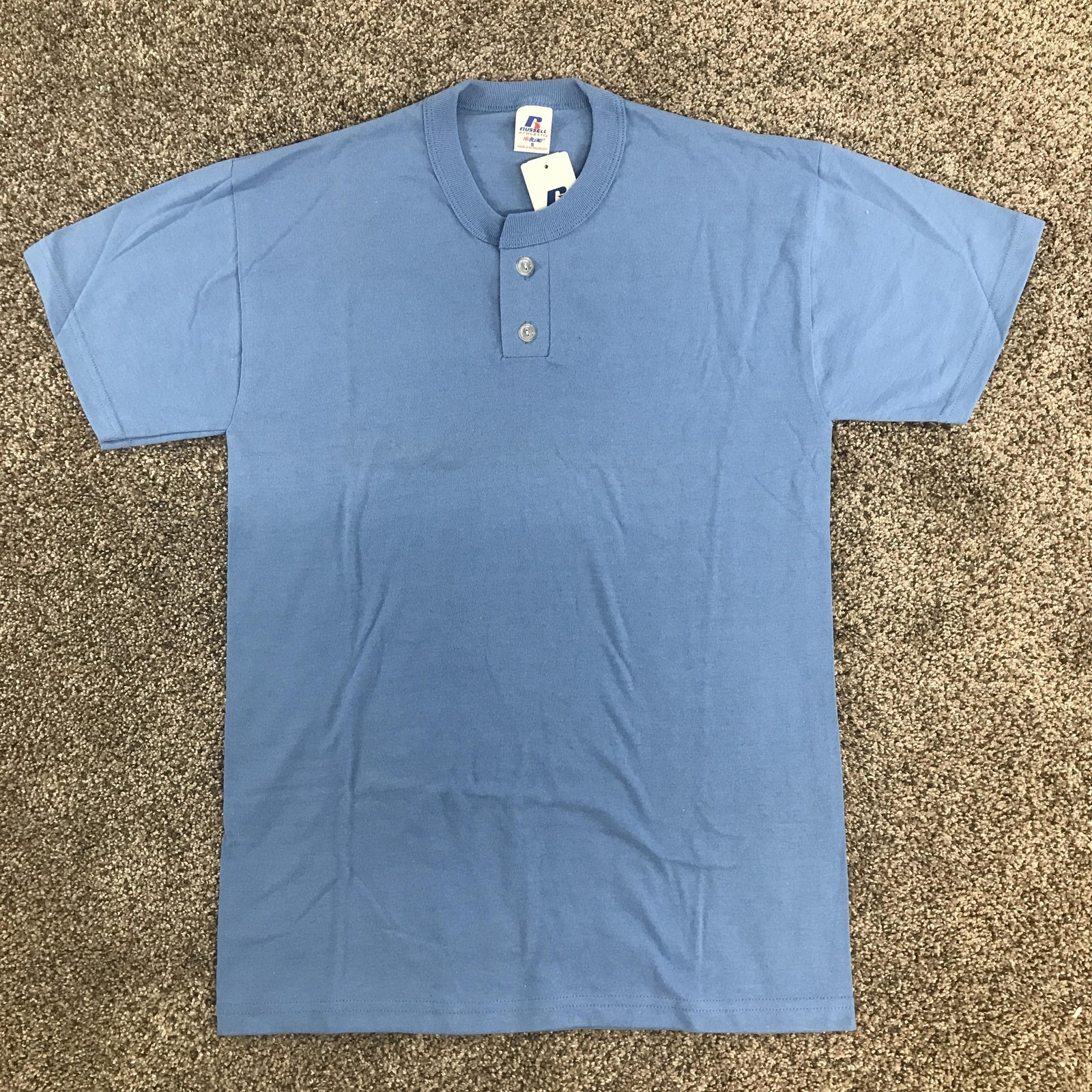 Vintage Russell Athletic Shirt Mens Small Blue NuBlend Henley Short Sleeve