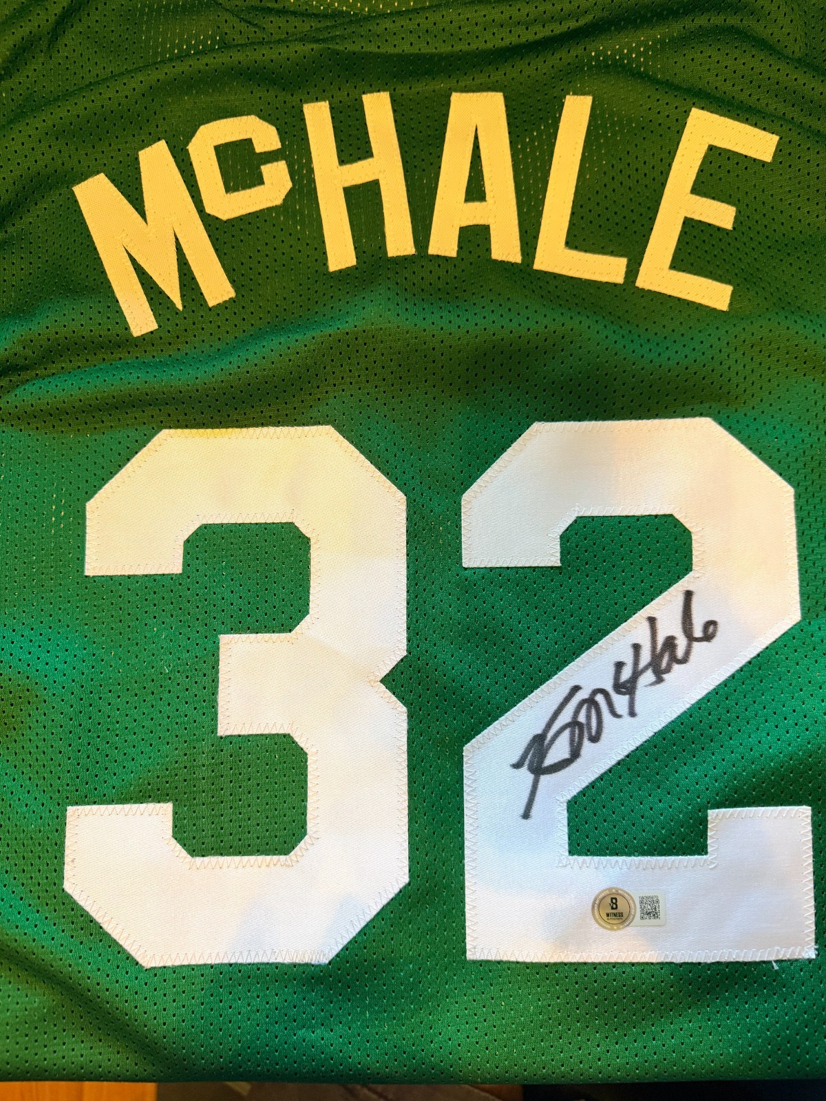 Kevin McHale Autographed/Signed Jersey Beckett Sticker Green Custom Jersey 